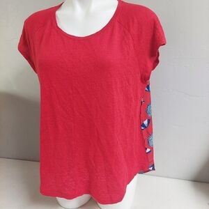 Talbots‎ Red Top Cap Sleeve Linen Front Umbrella Pattern Women Size M Scoop Neck